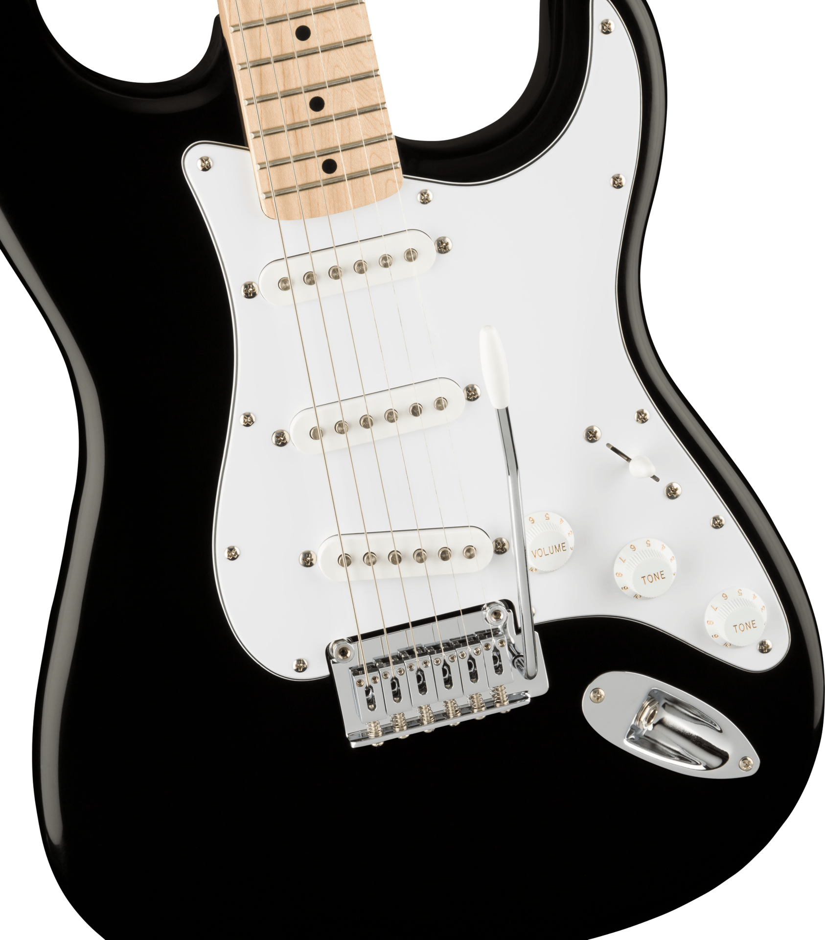 Squier Affinity Series Stratocaster, Maple Fingerboard, White Pickguard, Black