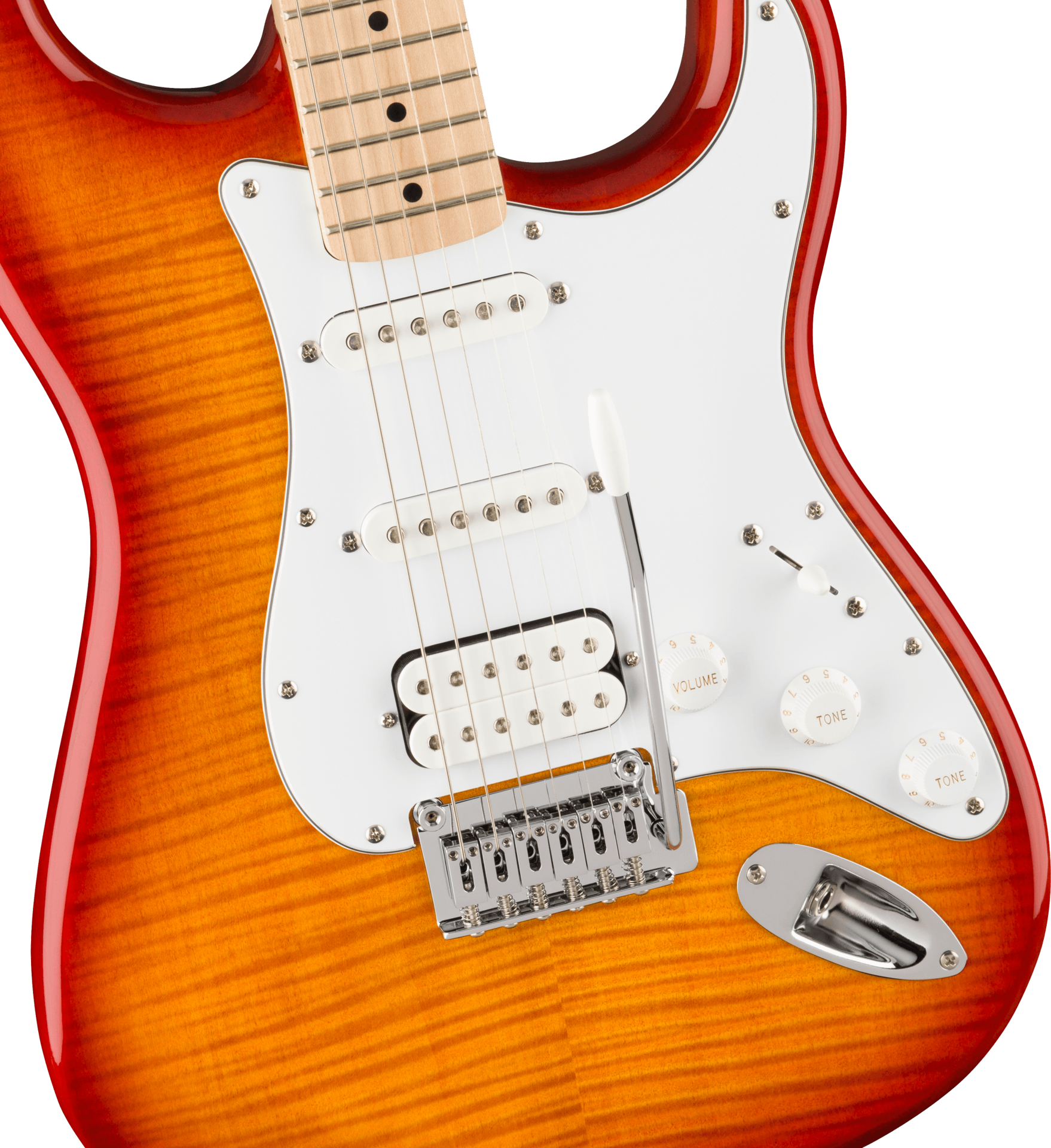 Squier Affinity Series Stratocaster FMT HSS, Maple Fingerboard, White Pickguard, Sienna Sunburst