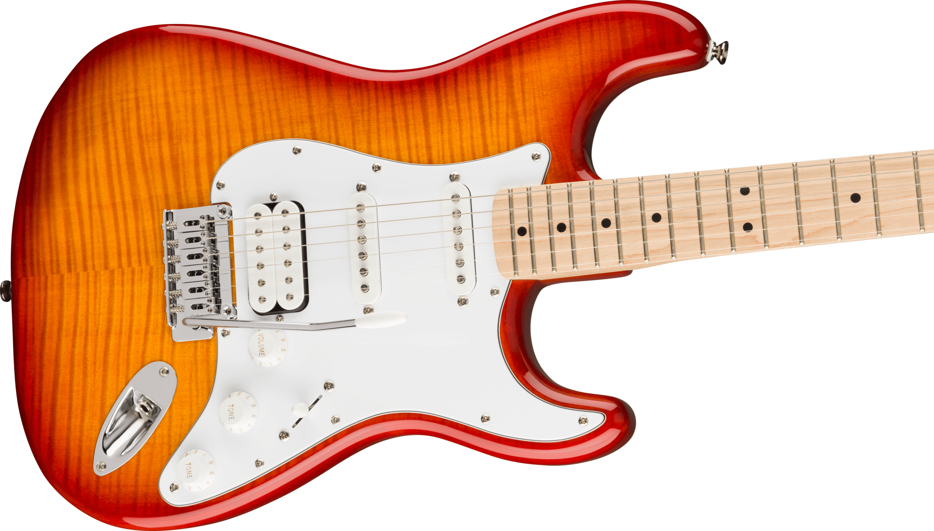 Squier Affinity Series Stratocaster FMT HSS, Maple Fingerboard, White Pickguard, Sienna Sunburst
