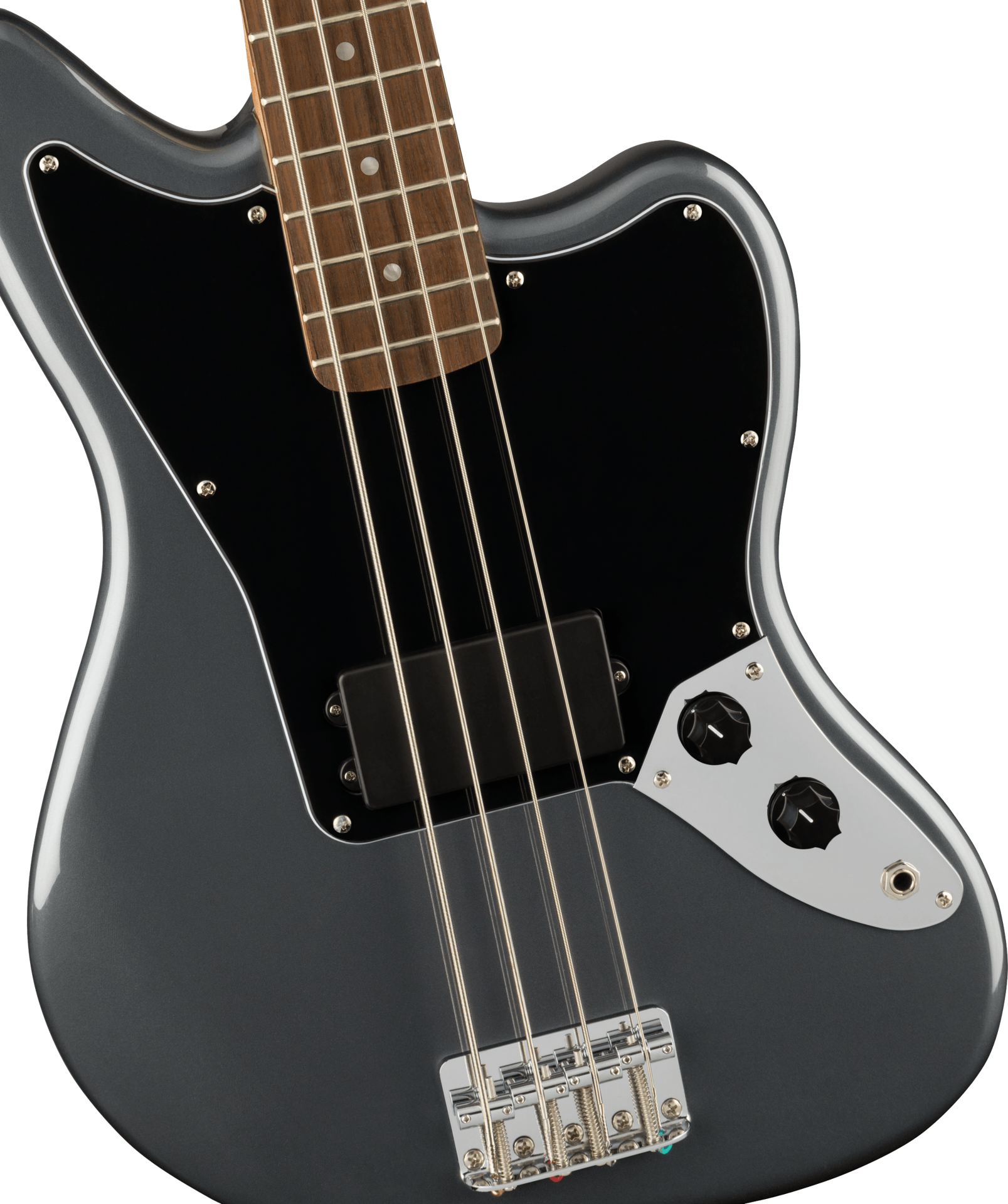 Squier Affinity Series Jaguar Bass H, Laurel Fingerboard, Black Pickguard, Charcoal Frost Metallic