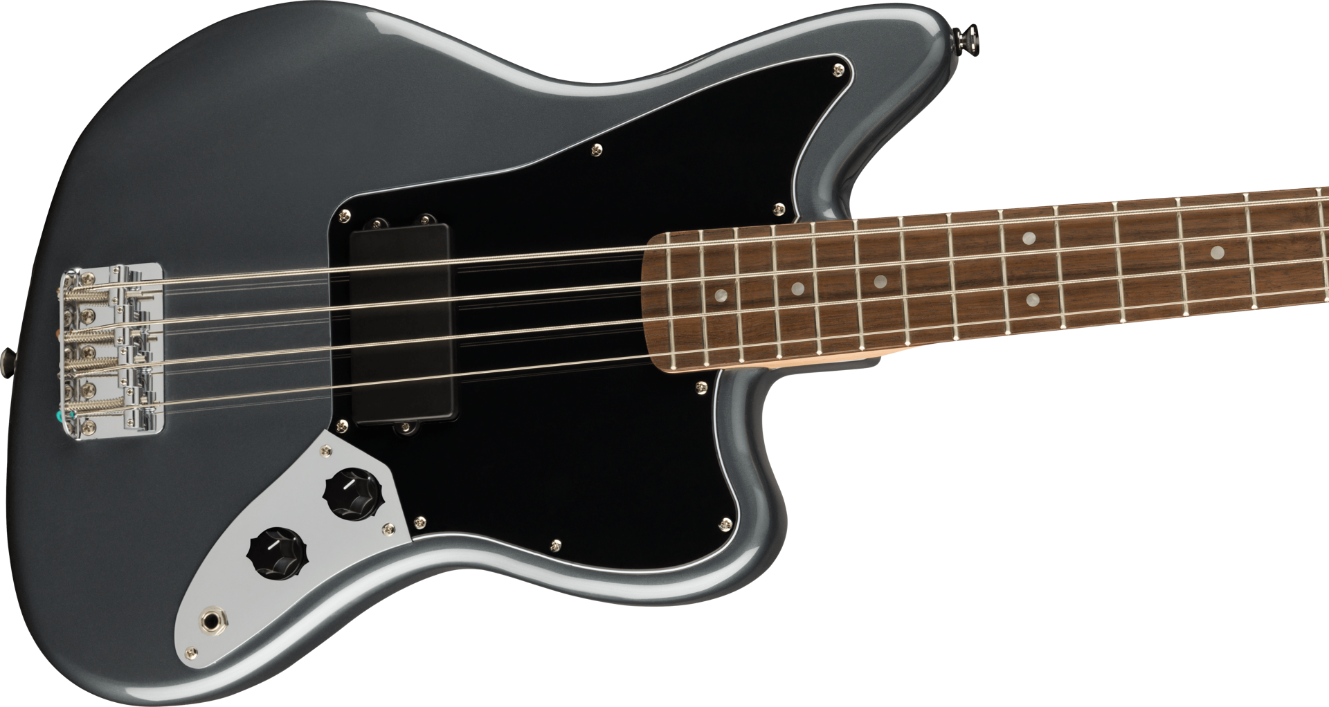Squier Affinity Series Jaguar Bass H, Laurel Fingerboard, Black Pickguard, Charcoal Frost Metallic
