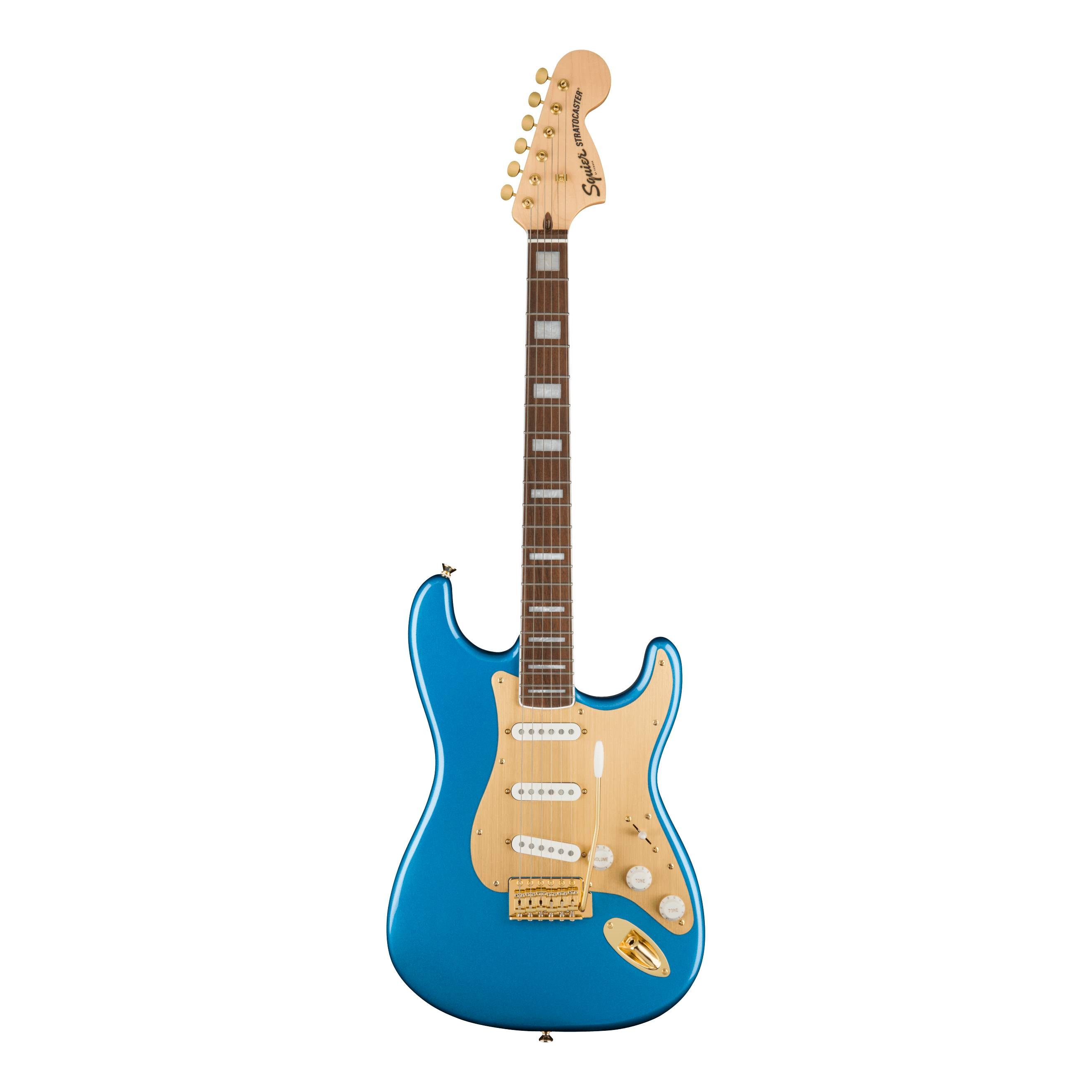 Squier 40th Anniversary Strat Gold Edition Electric Guitar with Gold Anodized Pickguard, Lake Placid Blue