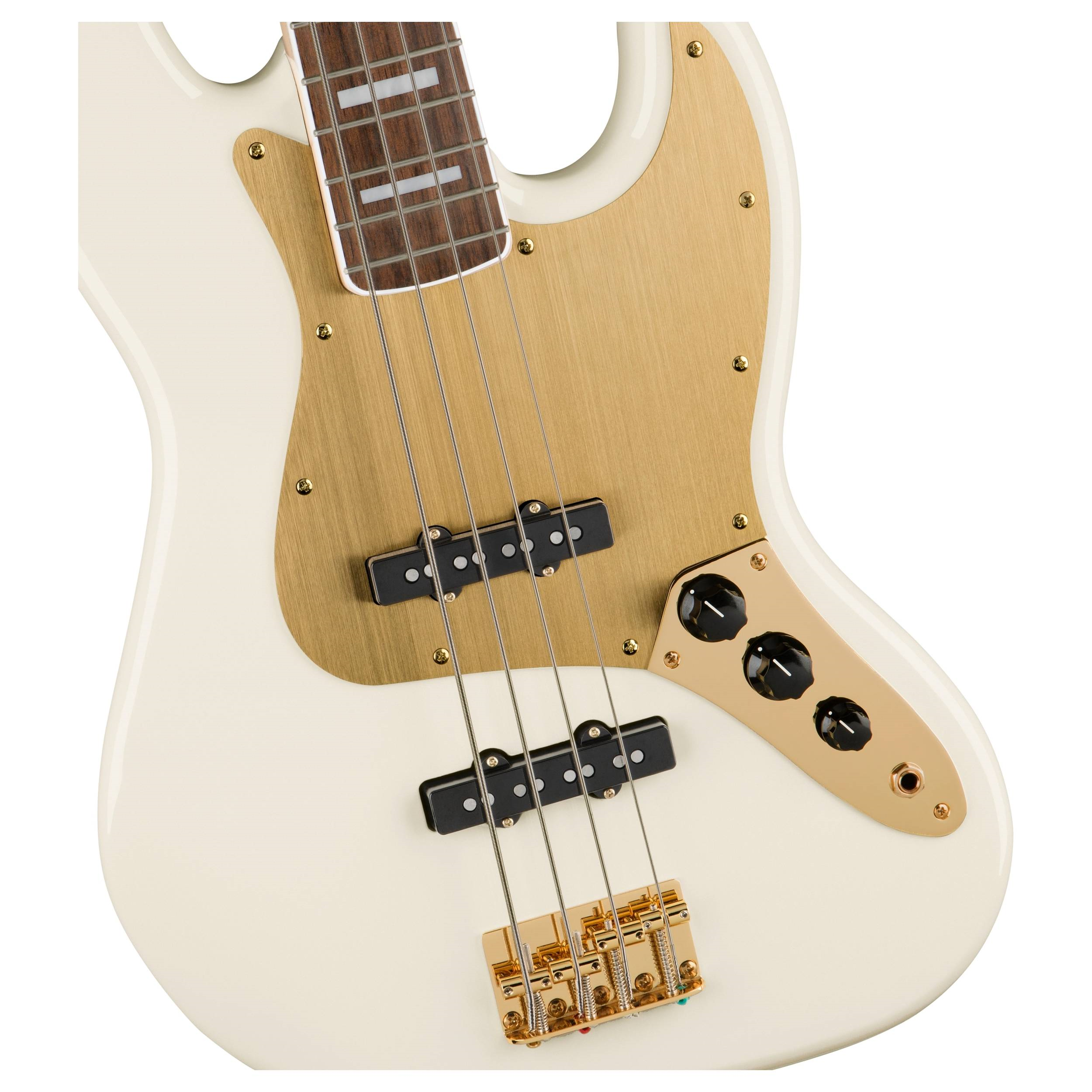 Squier 40th Anniversary Jazz Bass Gold Edition Laurel Fretboard Olympic White
