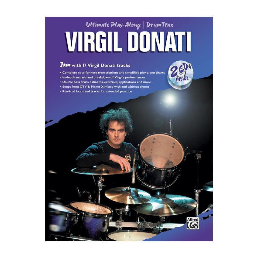 Virgil Donati Ultimate Play-Along drum book with two CDs, featuring drum exercises and play-along tracks for drummers.