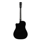 Fender CD-60SCE dreadnought acoustic guitar with black finish and walnut fretboard, showcasing the body and neck design.