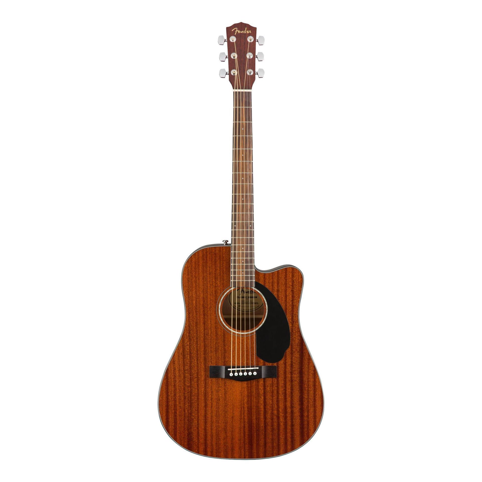 Fender CD-60SCE dreadnought acoustic guitar with all-mahogany body and walnut fingerboard, showing the front view and strings.