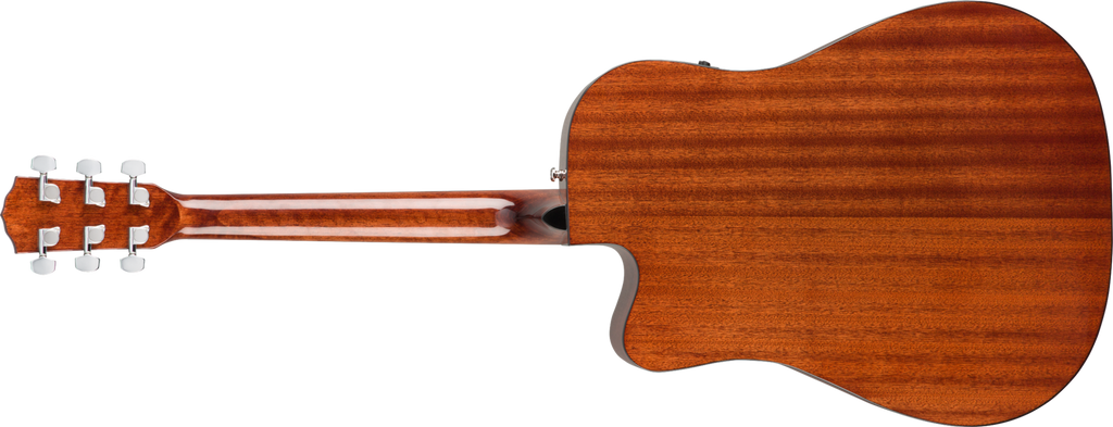 Fender CD-60SCE all-mahogany dreadnought acoustic guitar with walnut fingerboard, showcasing its body and detailed craftsmanship.