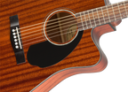 Fender CD-60SCE dreadnought acoustic guitar with mahogany body and walnut fingerboard, showcasing its all-mahogany finish and built-in electronics.