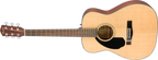 Left-handed Fender CD-60S acoustic guitar with walnut fingerboard in natural finish, showcasing the body and fretboard details.