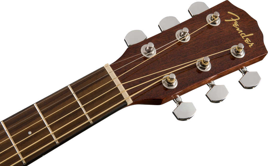 Fender CD-60S left-handed acoustic guitar with natural finish and walnut fingerboard, showcasing the guitar's body and neck.