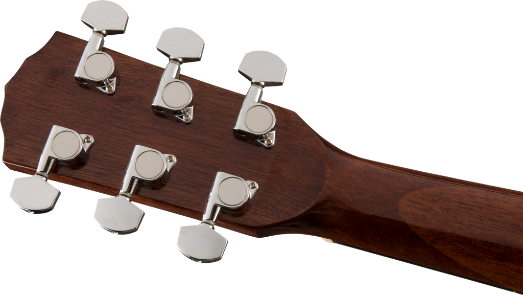 Left-handed Fender CD-60S acoustic guitar with natural finish and walnut fingerboard, showcasing its body and headstock.