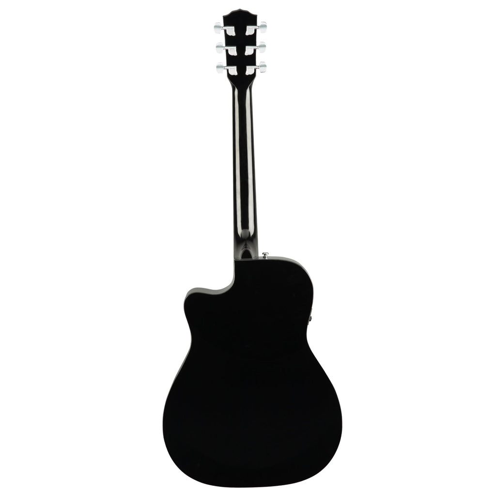 Fender CC-60SCE concert acoustic guitar in black, featuring a cutaway body and built-in pickup for versatile playing.