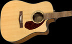 Fender CD-140SCE dreadnought acoustic electric guitar with walnut fingerboard and case, showing the guitar's body and strings.