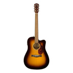 Fender CD 140SCE dreadnought acoustic guitar with walnut finish and burst top, shown with its case.