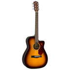 Fender CC140SCE concert acoustic guitar in sunburst finish with hardcase, showcasing its wood body and nylon strings.