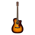 Fender CC140SCE concert acoustic guitar in sunburst finish with hardcase, showcasing its body, neck, and headstock.