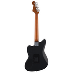 Fender Acoustasonic Standard Jazzmaster acoustic guitar in black with a sleek body and wood neck, showcasing its stylish design.
