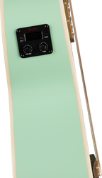 Fender California Standard Monterey acoustic guitar with spruce top in surf green finish, featuring a natural wood body and steel strings.