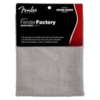 Gray Fender Factory microfiber cloth for guitar cleaning and maintenance, featuring the Fender logo and soft, lint-free fabric.