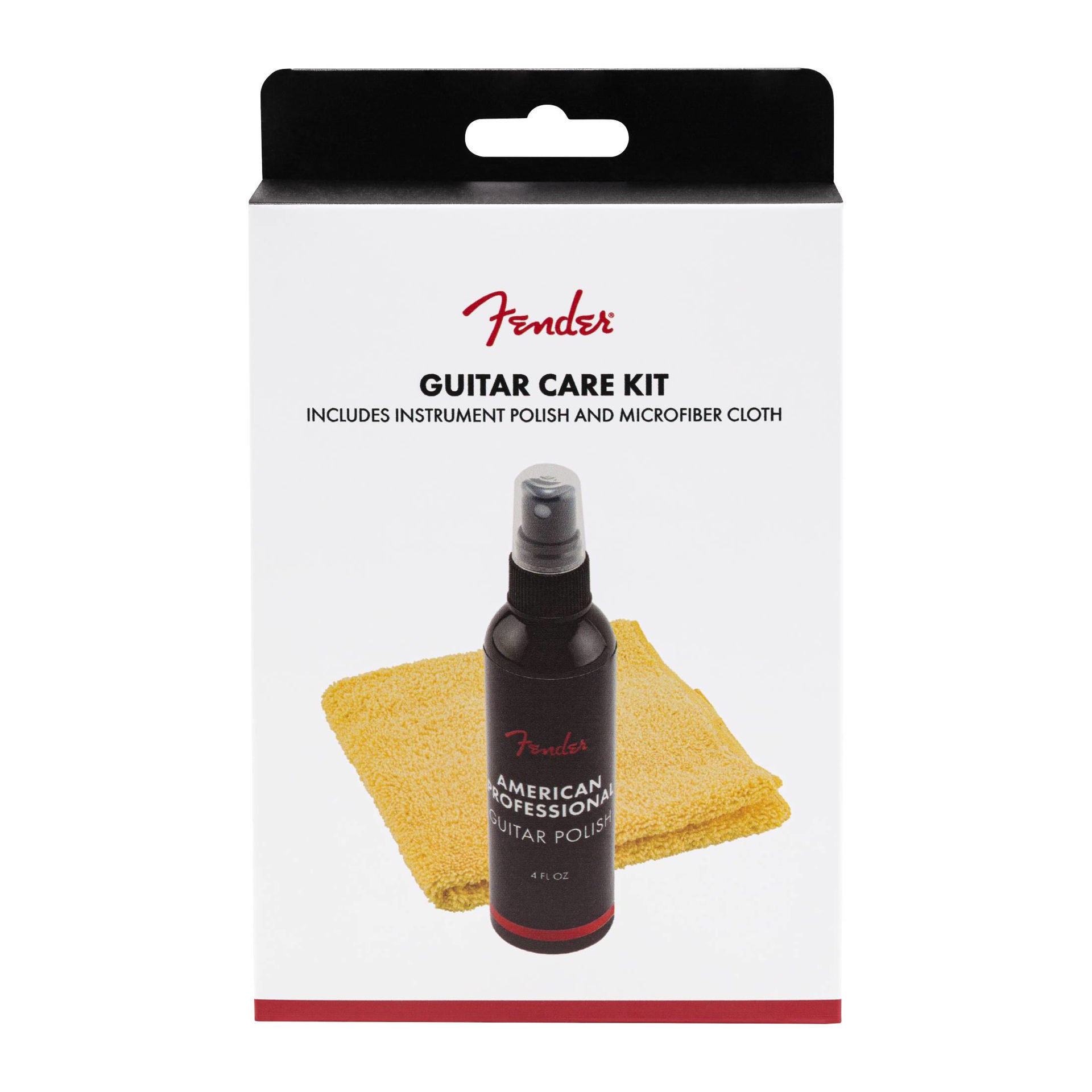 Fender Polish Cloth Care Kit with two microfiber cloths for guitar cleaning and maintenance, branded Fender guitar accessories.