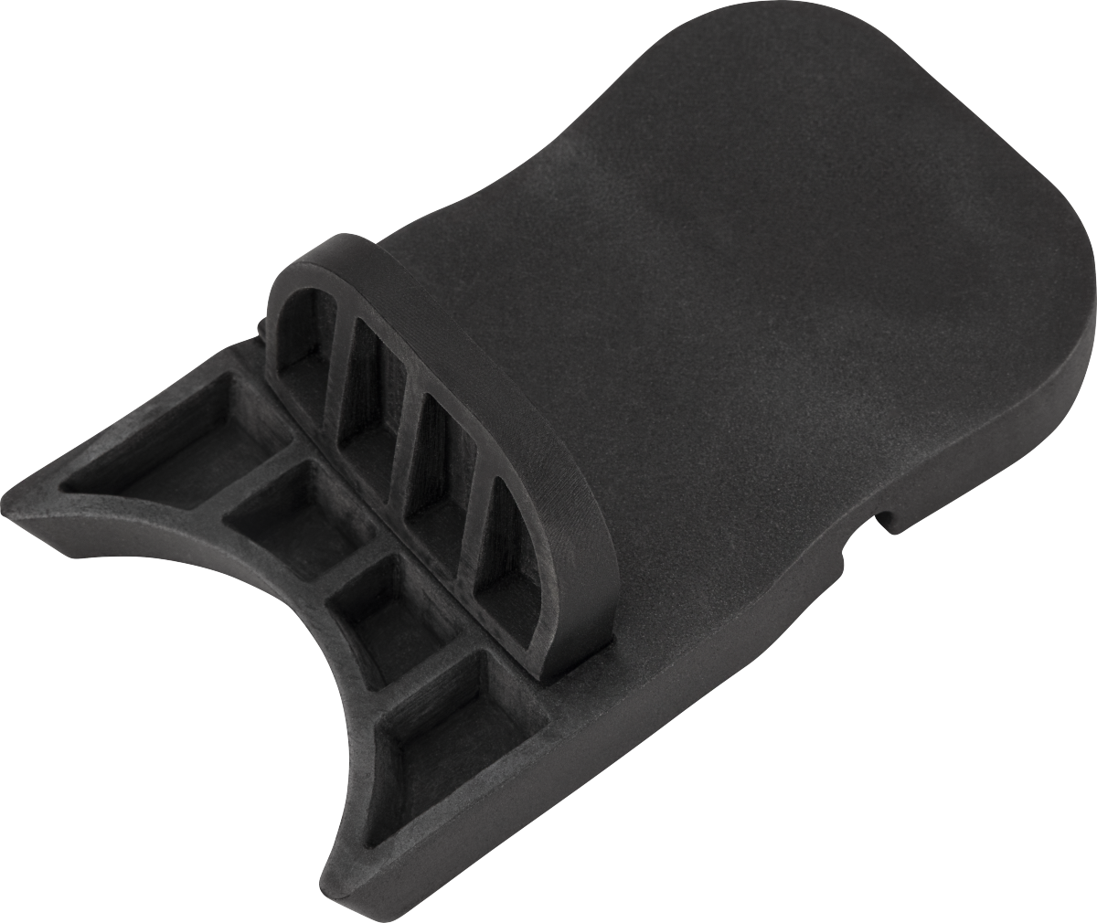Fender Amperstand™ black guitar cradle holding an electric guitar, designed for secure and stylish guitar display and storage.