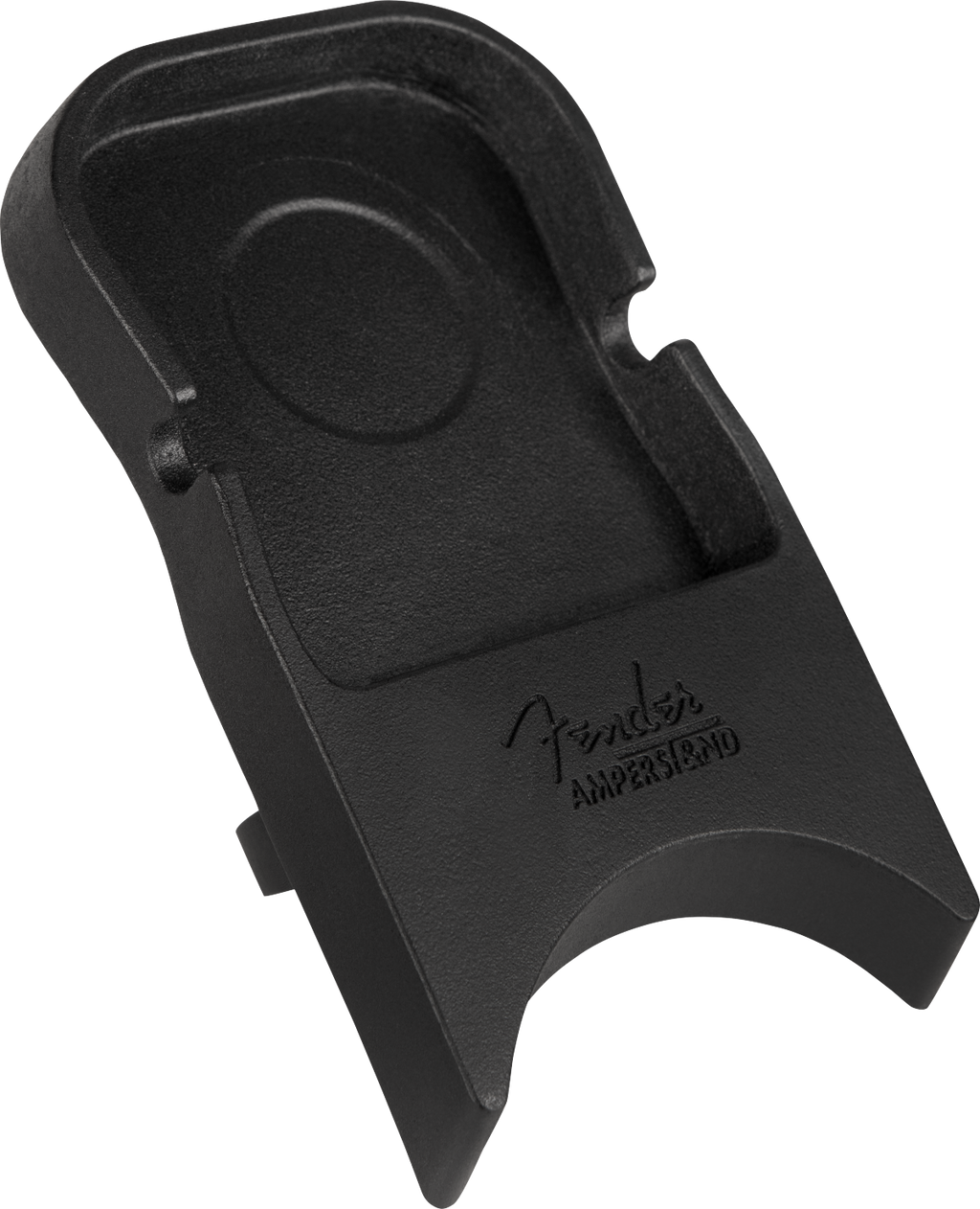 Fender Amperstand™ black guitar cradle holding an electric guitar, designed for safe display and easy access.