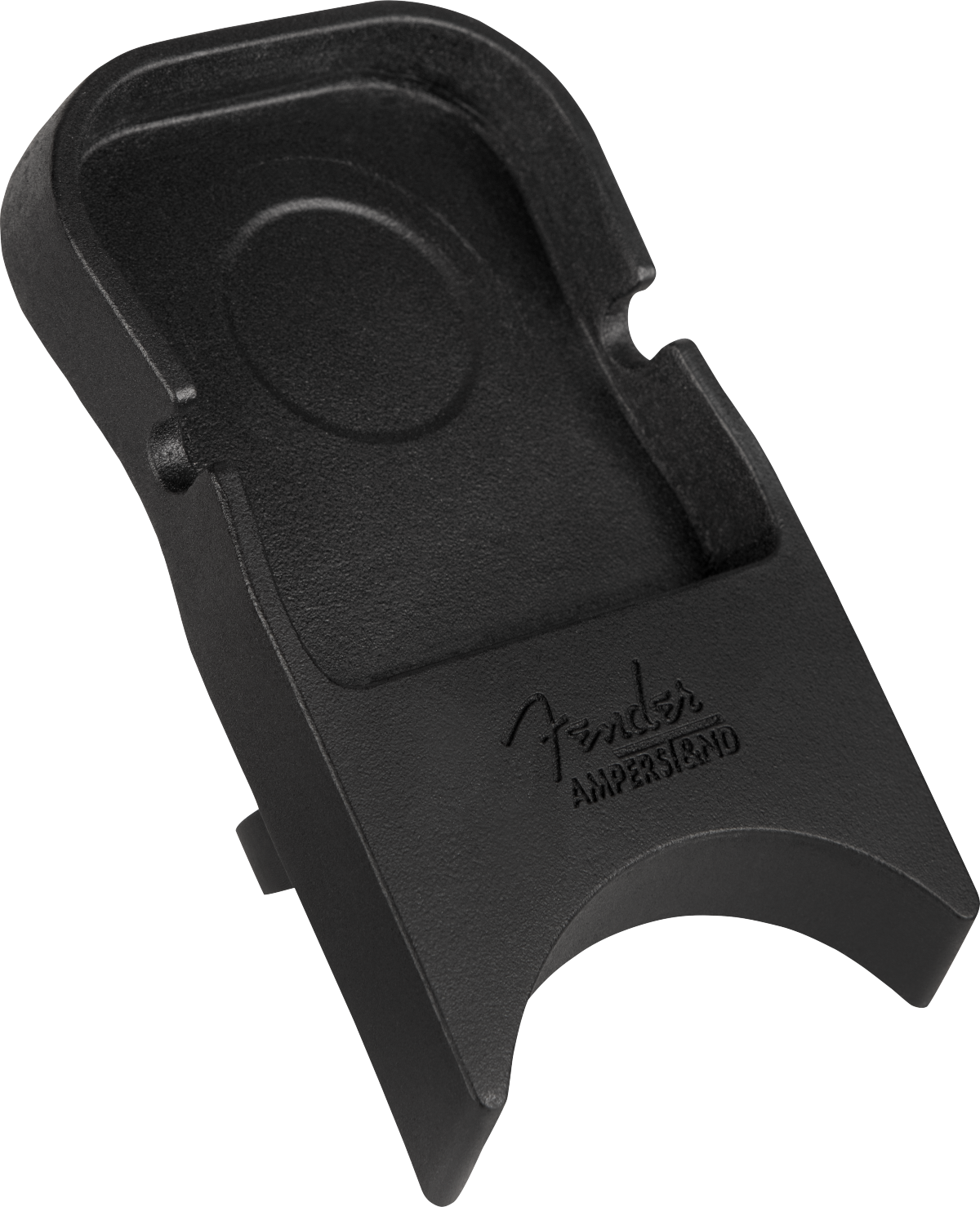 Fender Amperstand™ black guitar cradle holding an electric guitar, designed for safe display and easy access.