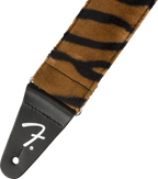Fender Wild Tiger Print 2-inch guitar strap with bold tiger pattern, adjustable strap for electric or acoustic guitars.