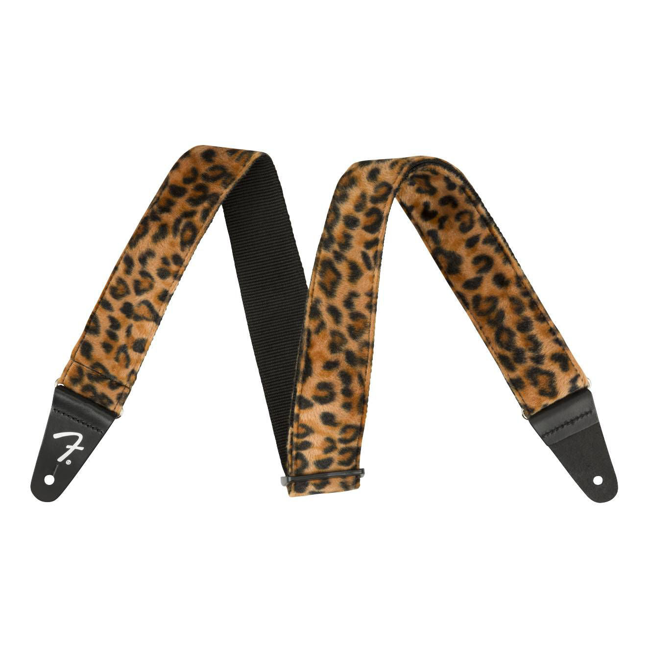 Fender Wild Leopard Print 2-inch guitar strap with bold animal pattern, adjustable for comfortable playing.