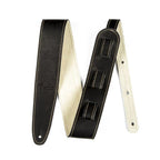 Fender black leather guitar strap with adjustable length, featuring embossed logo and padded design for comfortable playing.