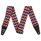 Fender Retro Ripple Guitar Strap with colorful, wavy design and adjustable leather ends for comfortable instrument support.