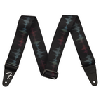Fender Retro Sound Wave guitar strap with colorful wave pattern, adjustable strap for electric and acoustic guitars.