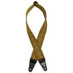 Fender Pasadena woven guitar strap in lattice tan, 2-inch wide, with adjustable leather ends and woven fabric design.