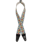 Fender Pasadena woven guitar strap in cathedral style, 2-inch width with intricate design and comfortable leather ends for secure fit.