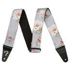 Fender Floral 2-inch gray guitar strap with colorful floral pattern, adjustable strap for electric or acoustic guitars.