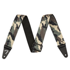 Fender 2-inch camouflage guitar strap in woodland pallet pattern, designed for comfortable support during playing.