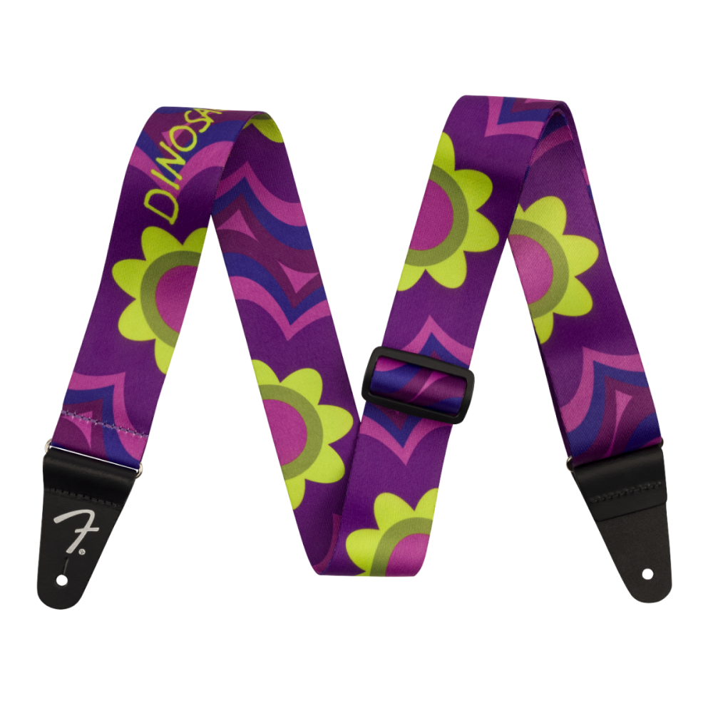 Fender J Mascis Magenta Flower guitar strap with floral design, 2-inch width, made for electric guitars.