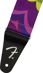 Fender J Mascis Magenta Flower guitar strap featuring vibrant flower design and adjustable 2-inch width for electric guitars.