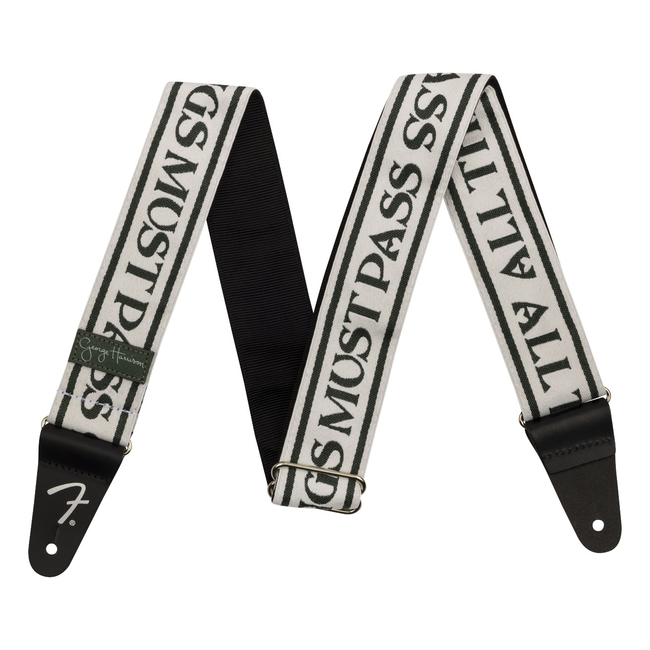 Fender George Harrison All Things Must Pass guitar strap with leather ends and colorful printed design for electric or acoustic guitars