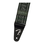 Fender George Harrison All Things Must Pass green guitar strap with 2-inch logo design, adjustable for comfortable playing.