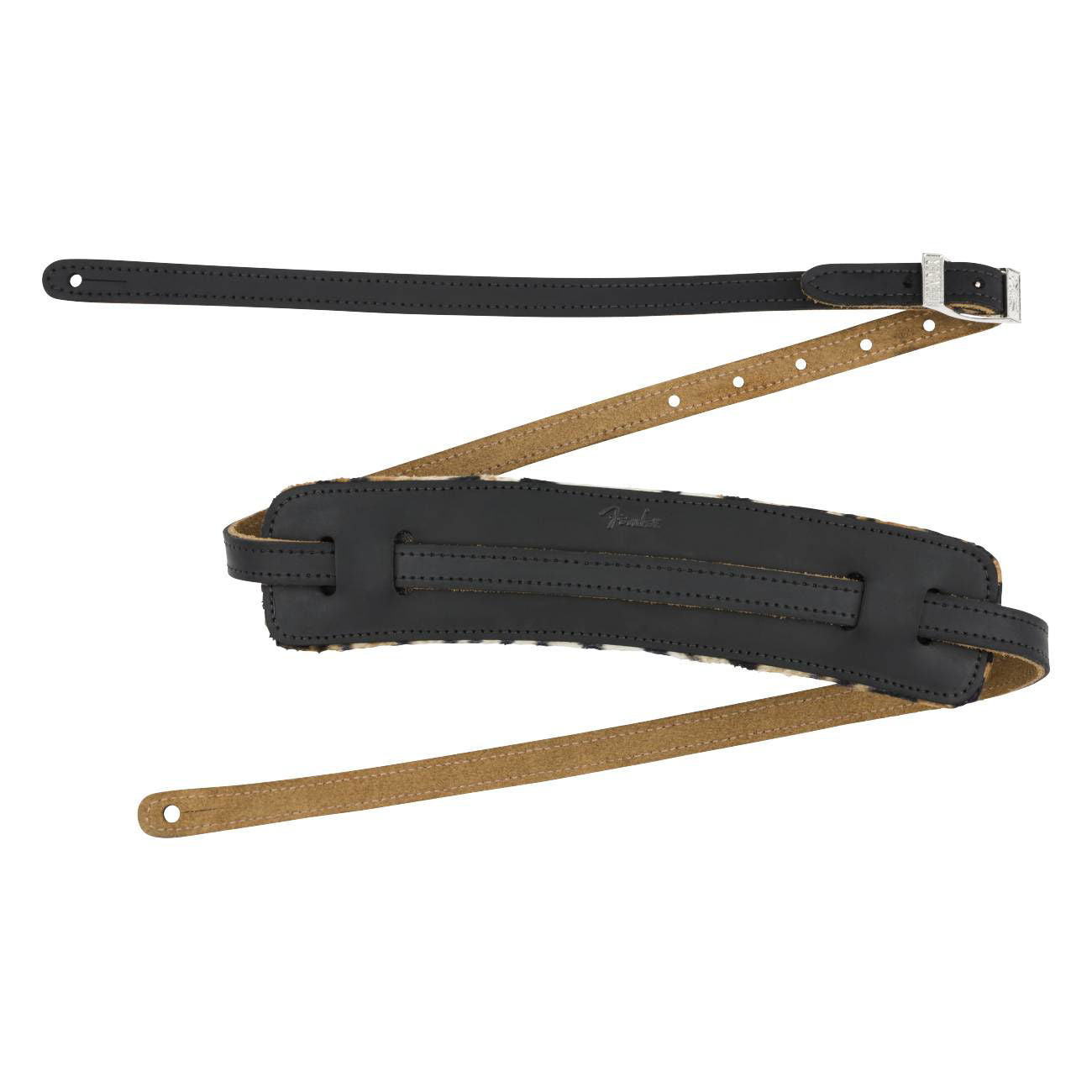 Fender Joe Strummer Vintage Saddle Guitar Strap with leather ends and woven fabric design for electric guitar support.