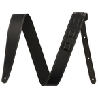 Fender Essentials 2-inch black leather guitar strap with adjustable design, for comfortable instrument support.