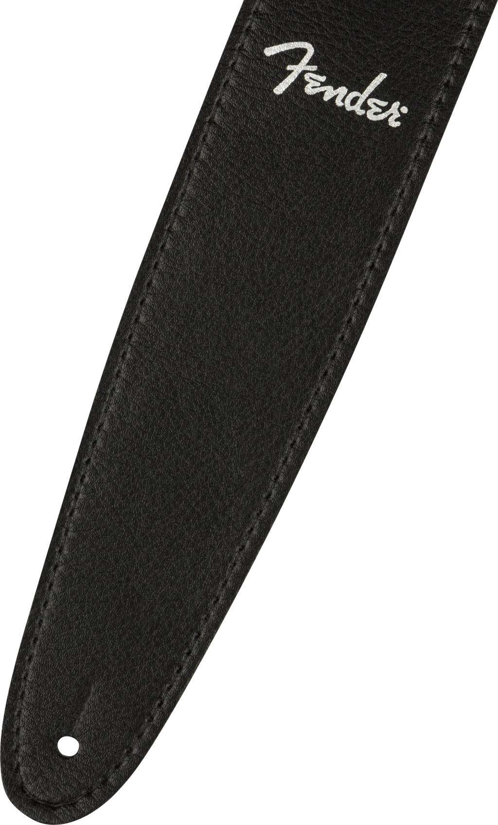 Fender vegan leather guitar strap in black, 2.5 inches wide, adjustable strap for electric and acoustic guitars.