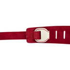 Fender John 5 leather guitar strap in white and red with adjustable length and detailed stitching for comfortable playing.