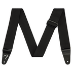 Fender PolyPro black guitar strap with adjustable length and durable nylon material, comfortable for playing and performance.