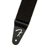 Fender PolyPro black guitar strap with adjustable length and padded comfort for secure, stylish instrument support.