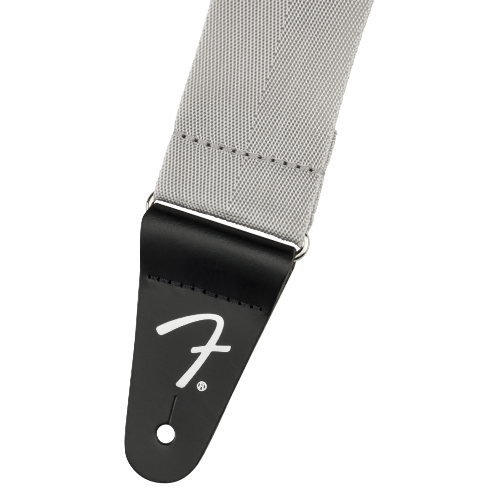 Fender PolyPro Grey guitar strap with adjustable length and padded design, made for comfortable playing.