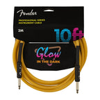 Fender Professional glow-in-the-dark orange 10ft guitar lead cable with connectors, ideal for easy stage setup and performance.