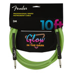 Fender professional glow-in-the-dark 10ft green guitar lead cable with flexible design and durable connectors.