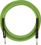 Fender Professional 10ft glow-in-the-dark green guitar lead cable, showing the illuminated cable and connector ends.